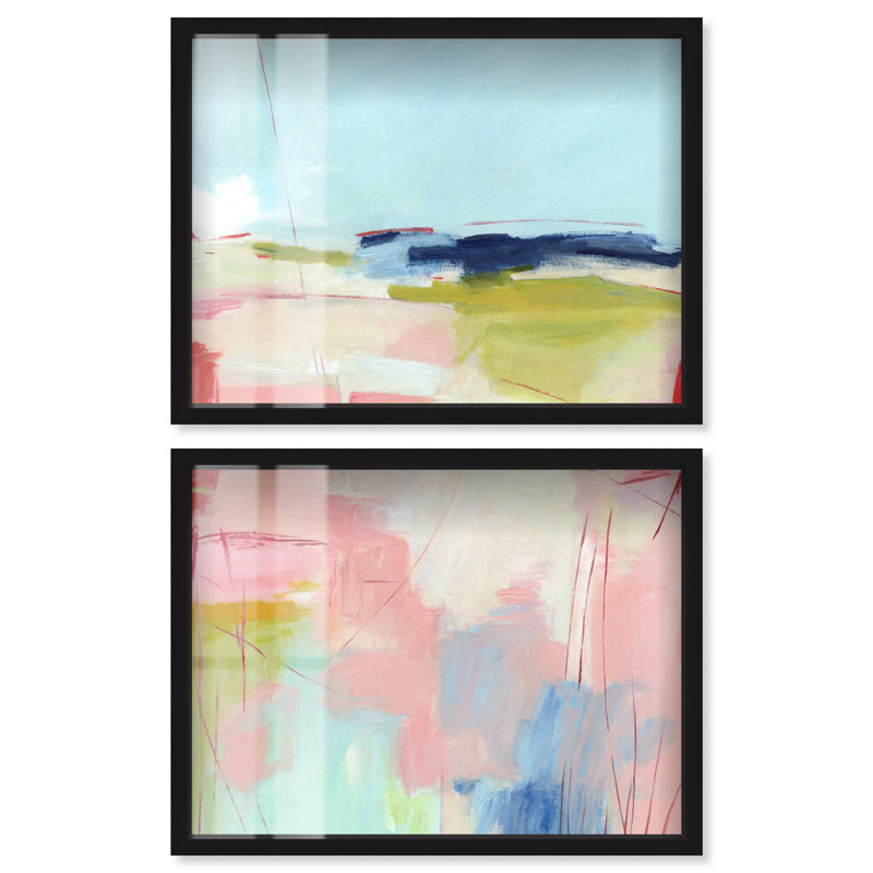 Soft Fields - Ira Comleva, reproduction abstraite grand format en deux parties, encadrée sous verre, par Art Remedy, cadre noir, 48 x 36 pouces