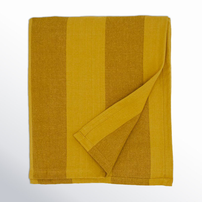 Mustard and Bronze Striped Rectangular Fabric Tablecloth