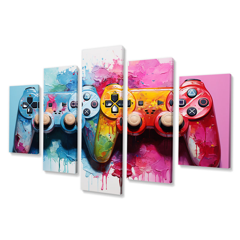  «Pink and Blue Ps Video Game Controllers - Video Games Multipanel Wall Art