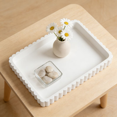 Modern Concrete Decorative Tray For Coffee Table Centerpiece, Handcrafted Rectangular Serving Tray With Fluted Design For Home Decor, Ottoman, And Living Room