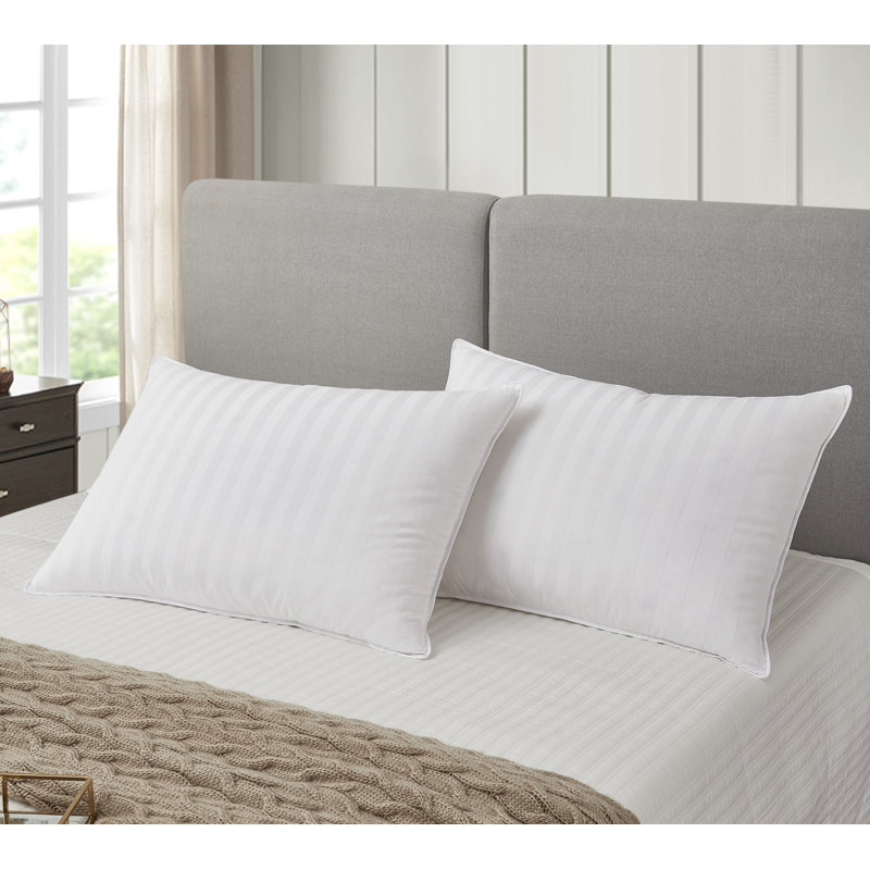 Jumbo White Cotton Damask Stripe Down Pillow