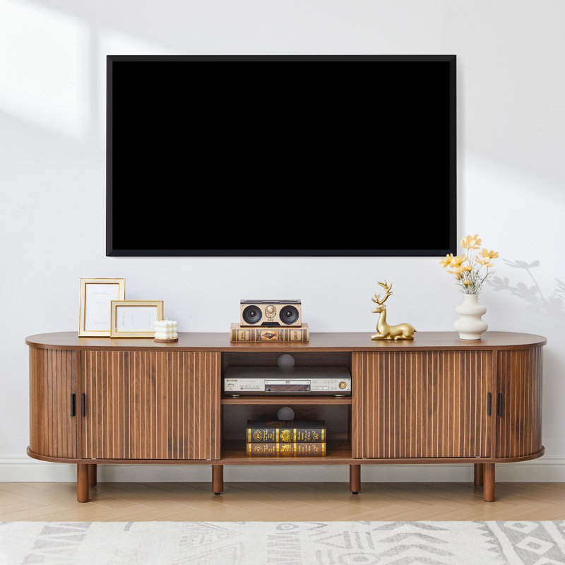 70.9" TV Stand with Sliding Door, Brown