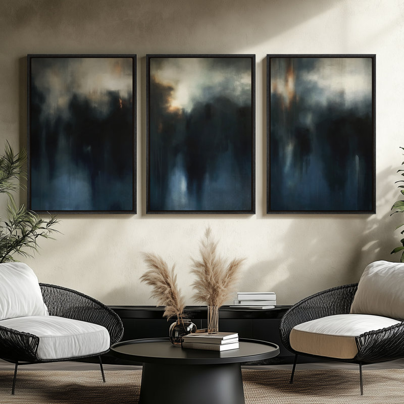 Art mural encadré sur toile - Paysage abstrait Moody avec formes douces et floues - 16 po x 24 po x 3 pièces, 24 po x 36 po x 3 pièces