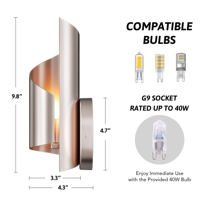 Iron Modern Wall Sconce with Novelty Shade and Metal Frame, Satin Nickel