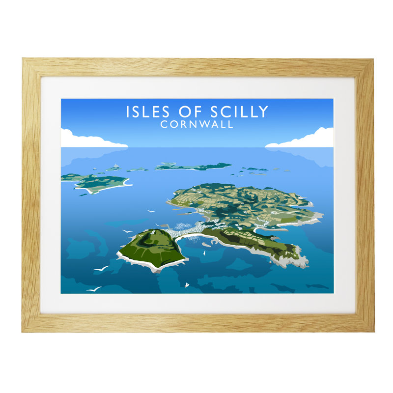 Isles Of Scilly by Richard O'Neil - Print, Oak Wood Frame, 44 cm H x 54 cm W x 2.2 cm D