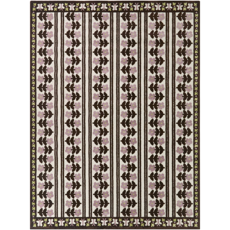 Tapis floral rayé chocolat Bianchi, 7'10" x 10'