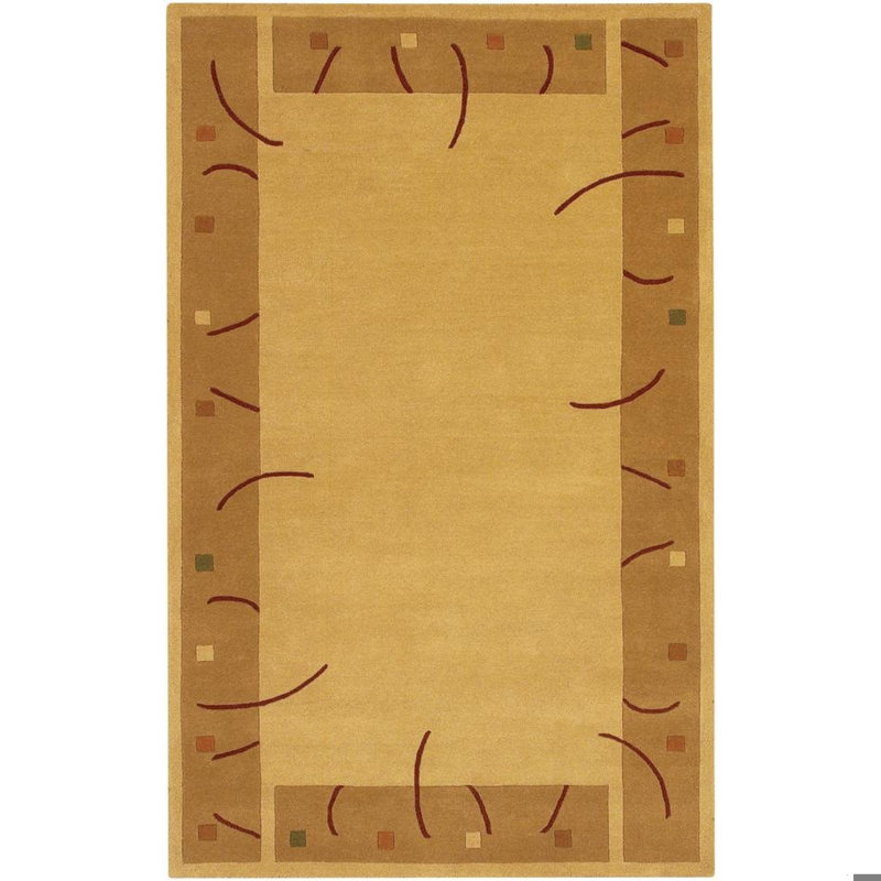 Ashlynn Authentic Hand-Tufted Handmade Golden Yellow & Camel Modern Minimalist Abstract Border Wool Area Rug