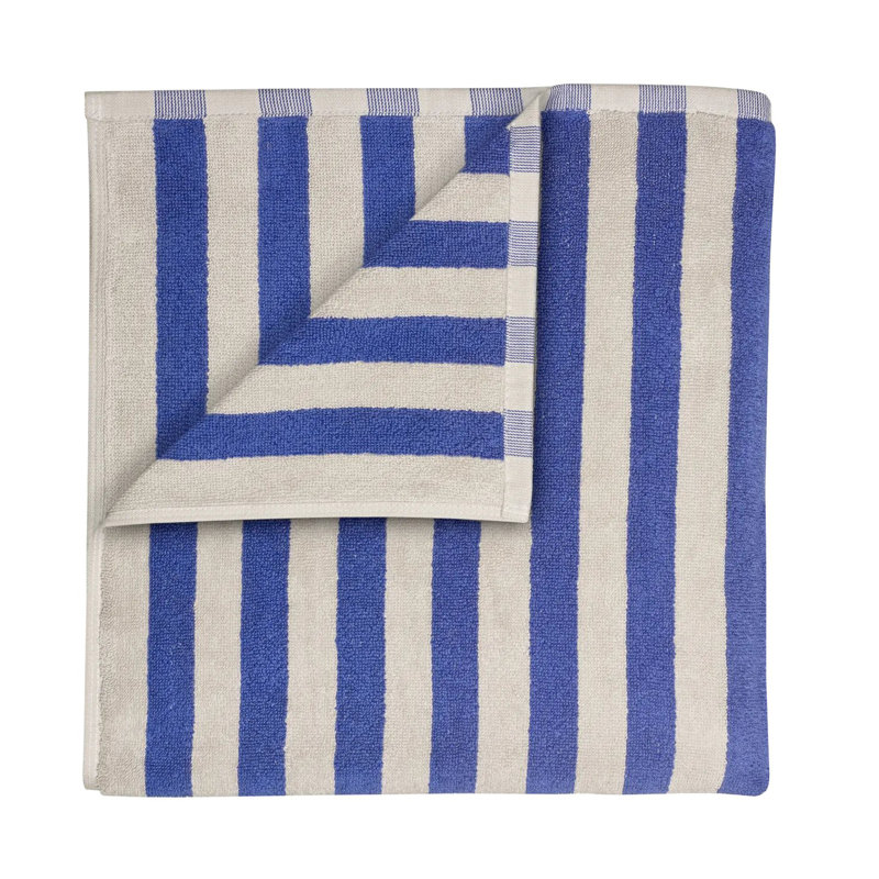 100% Cotton Bath Towel, Moonbeam/Mazarine Blue Thick Stripe