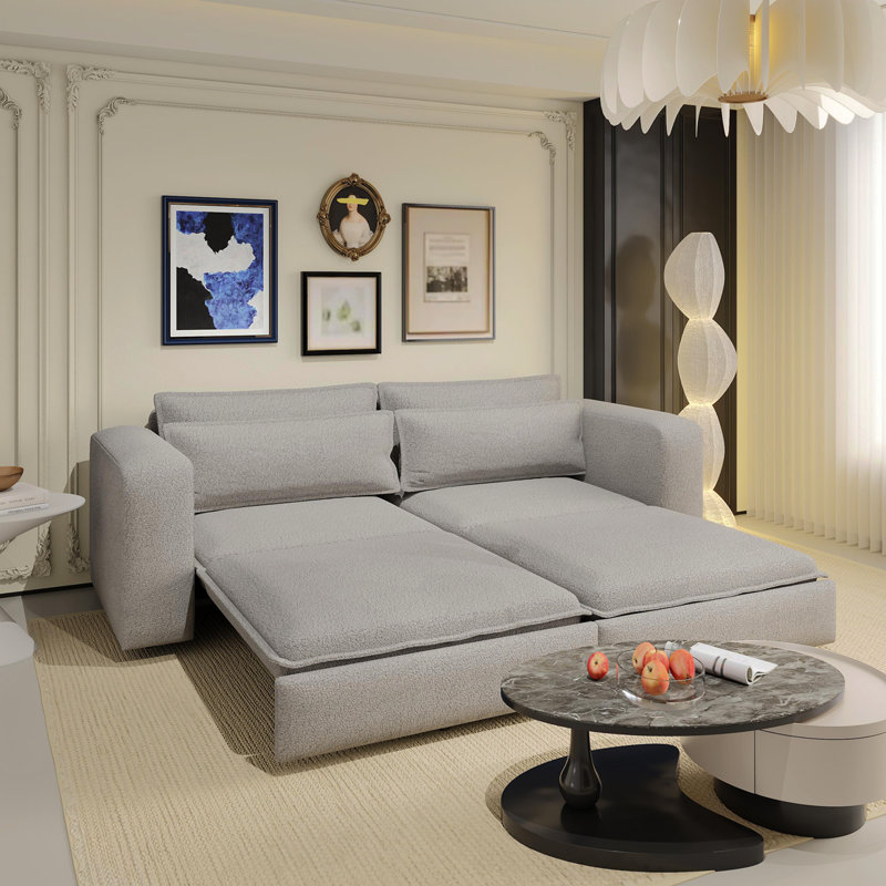Teddy 93" King Size Sleeper Sofa Bed, Pull Out Sofa Bed, 3 in 1 Convertible Sleeper Sofa, Light Gray