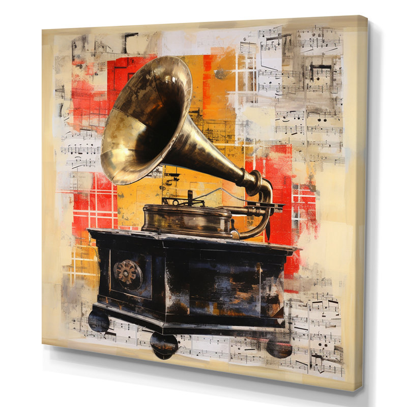 «Gold Gold Phonograph Popart I» sur toile, Toile tendue, H 24 po x l 24 po x P 1 po
