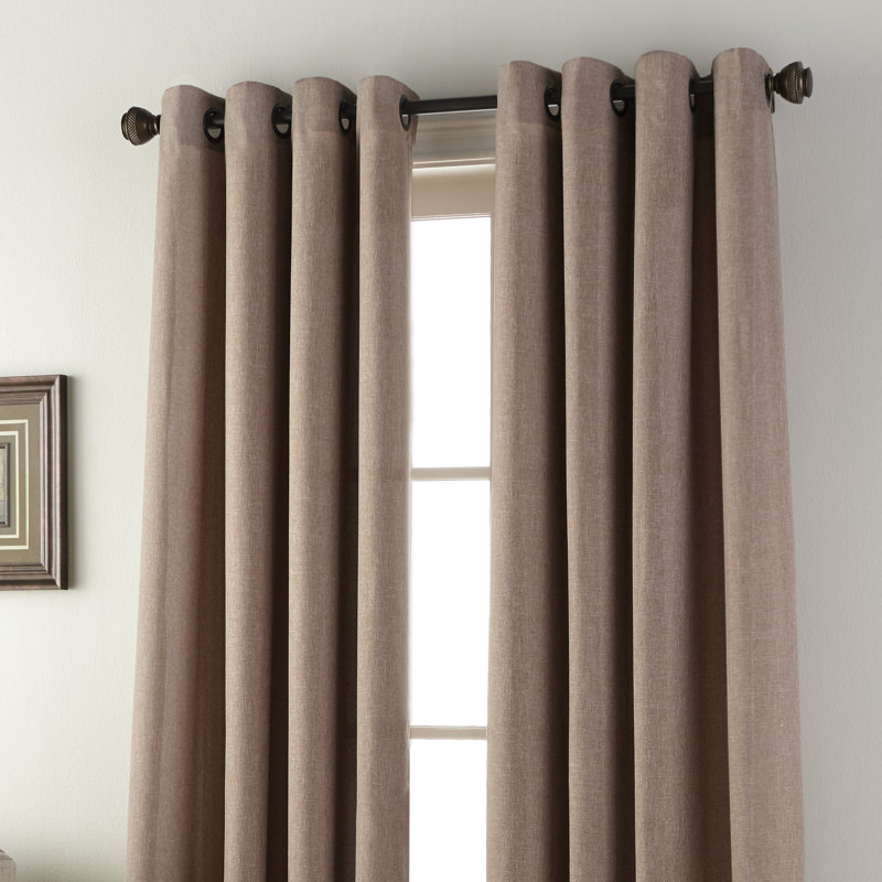 Panneau de rideau simple semi-diaphane avec œillets, Brun