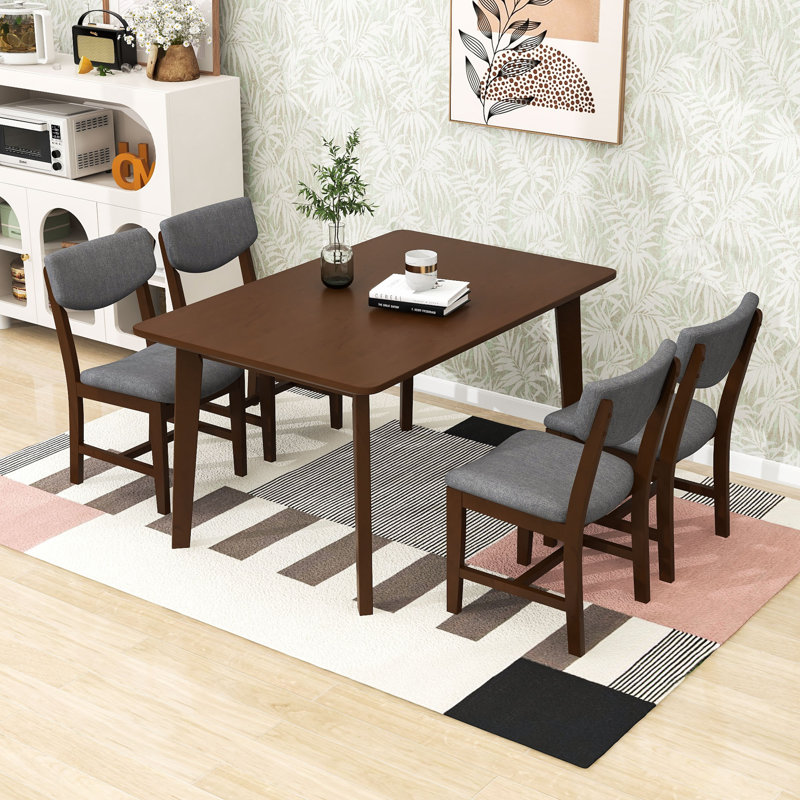Ensemble de salle à manger 5 pièces avec 4 chaises rembourrées, Noyer