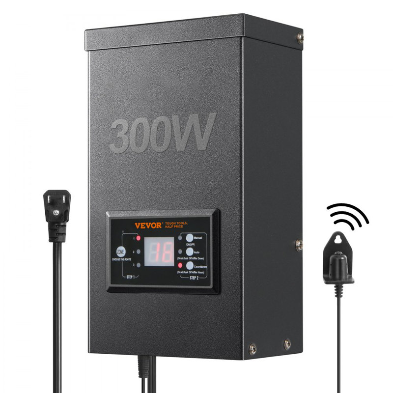 Low Voltage Landscape Transformer with Timer and Photocell Sensor, Waterproof Landscape Lighting Transformer, 300W