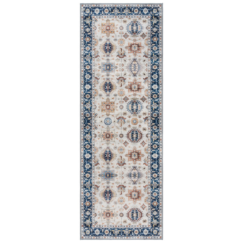 Micah Blue and Beige Synthetic Washable Rectangular Area Rug