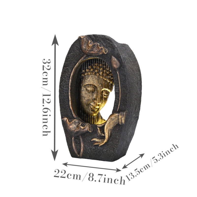 Floor Buddha Statue Resin With Waterfalls With LED Light And Auto Pump