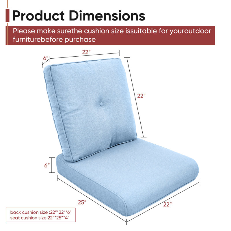 Schutt 22" W Olefin Outdoor Seat/Back Cushion with Removable Zippered Covers, Baby Blue, 3 Seat/Back Cushion