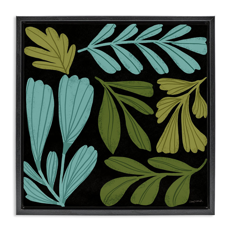 «Varied Leaves Collage» par Cheryl Warrick, H 25 po x l 25 po, Cadre flottant noir de jais