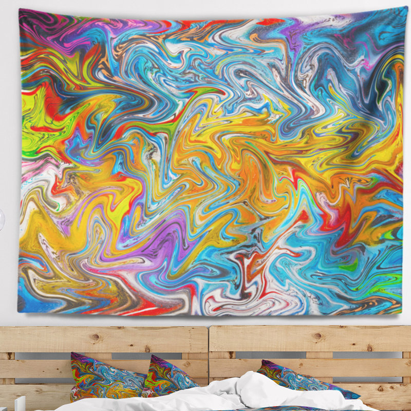 Tapisserie fractale aux couleurs fluides, H 50 po x l 60 po