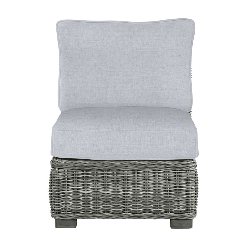 Fauteuil de chambre modulaire d'extérieur en résine tressée rustique N-Dura, Gris ardoise, Pas de soudure, Lin chambray