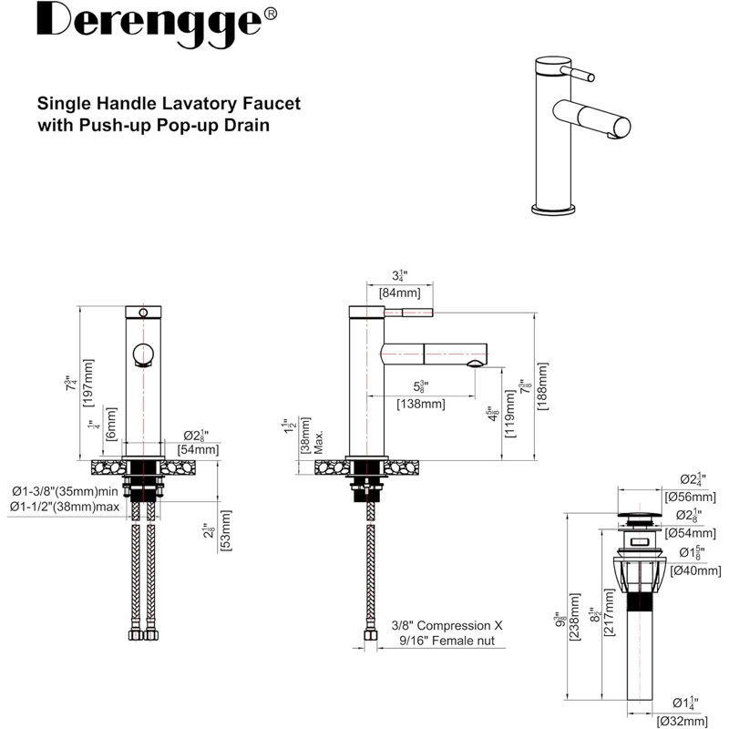 Single-Hole Bathroom Faucet with Drain Assembly, Brushed Gold