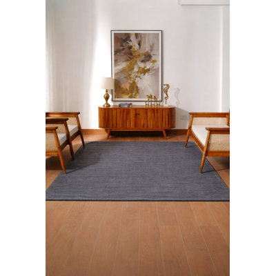 Tapis kilim en laine tissés à la main et à plat Alithea - 8 pi x 8 pi, carré, couleur gris anthracite, motif uni uni, tapis faits à la main à poils courts pour le salon, la chambre à coucher