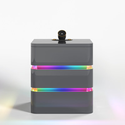 Fully Assembled 3-Drawer Nightstand with Charging Station and Motion Sensor RGB Light, Curved Profil