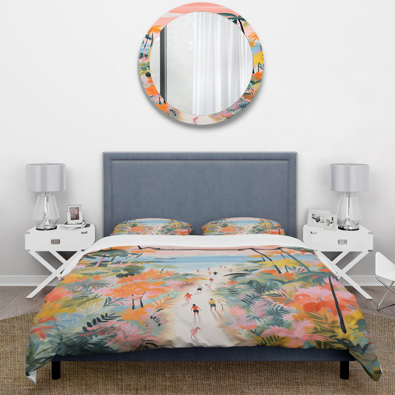 Ensemble de housse de couette couleur pastel Paradise IV - Coastal Beach, Housse de couette simple + 1 taie décorative stan