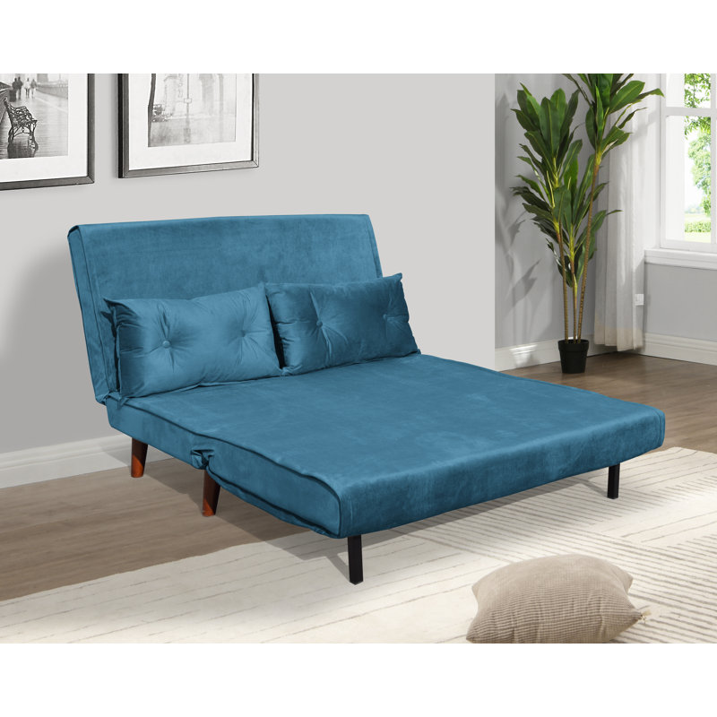 Cramerton 2 Seater Velvet Sofa Bed, Blue