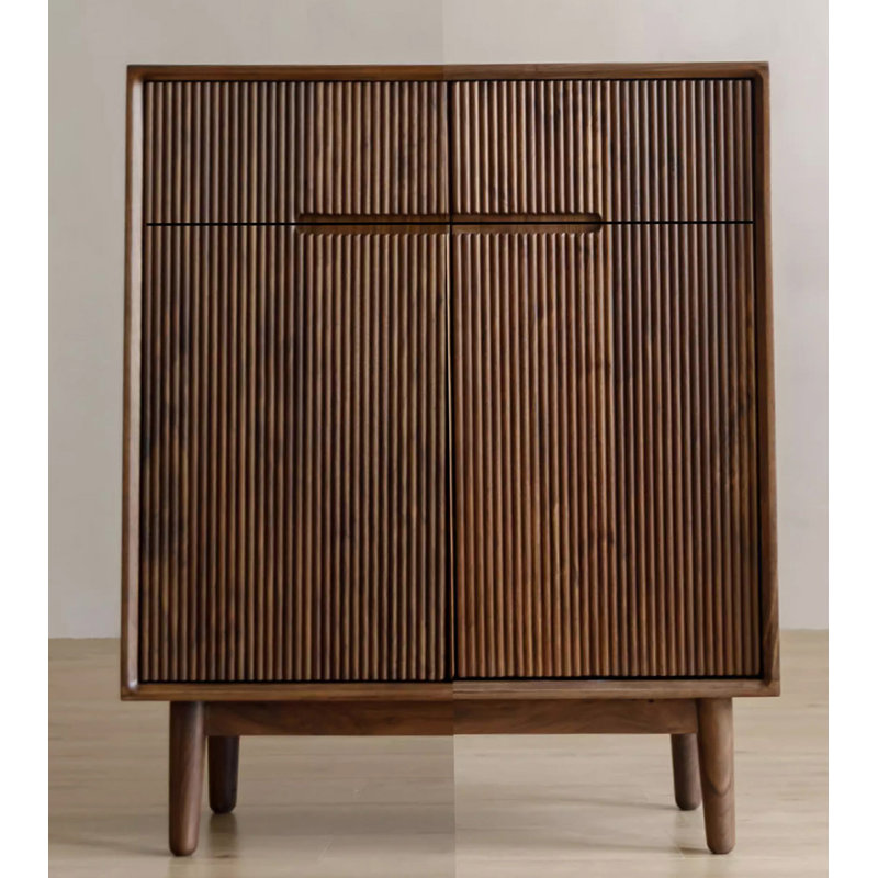Solid Black Walnut Shoe Cabinet with Slatted Doors