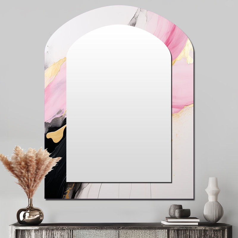 Abstrait, vague d'or rose et noir II - peinture abstraite, miroir asymétrique, 43 po x 33 po
