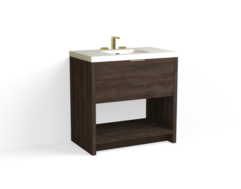 Vista 36" W Freestanding Single Bathroom Vanity, White Matte, Biondo/Matte Black, 8" Widespread