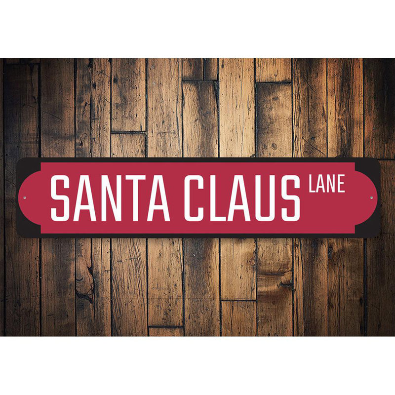 Panneau rouge en aluminium sur mesure "Santa Claus Lane", H 4 po x l 18 po x P 0,04 po