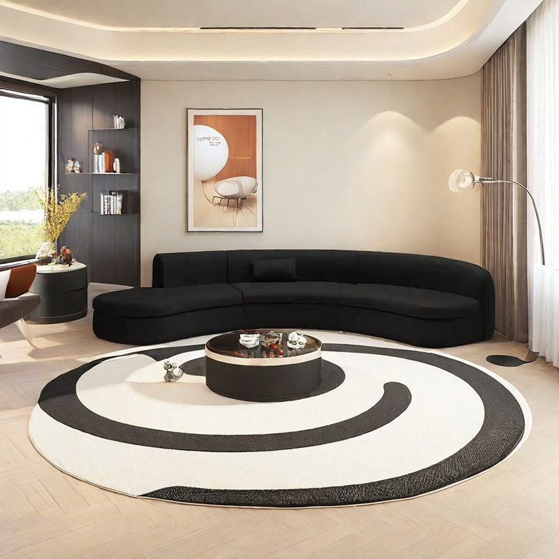 Canapé de coin noir semi-circulaire incurvé, H 25,59 po x l 169,29 po x P 35,43 po