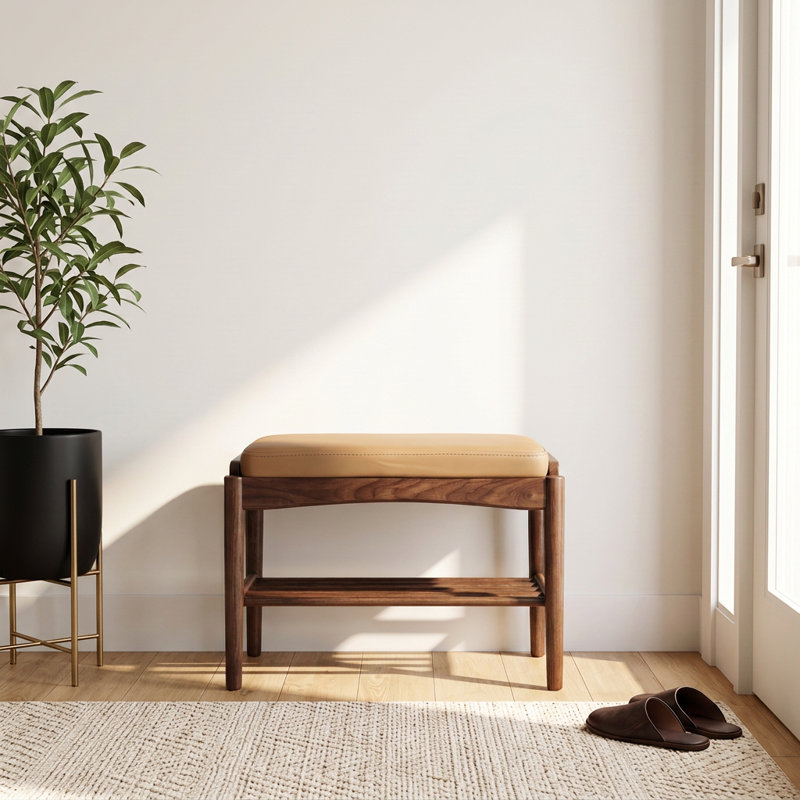 Banc à chaussures en noyer noir, 23.6", Lin gris