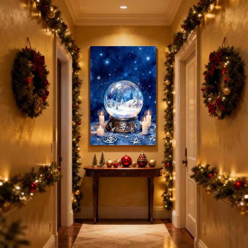 Boule de Noël de Noël, scène d'hiver avec bougies et étoiles, ensemble de 3 impressions sur toile, H 30 po x l 20 po