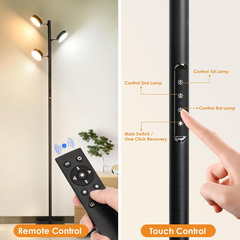 Modern Tree Floor Lamp, Dimmable With Remote & Touch Control, 3 Rotatable Lights, 4 Color Temperatures, Tall Standing Lamp