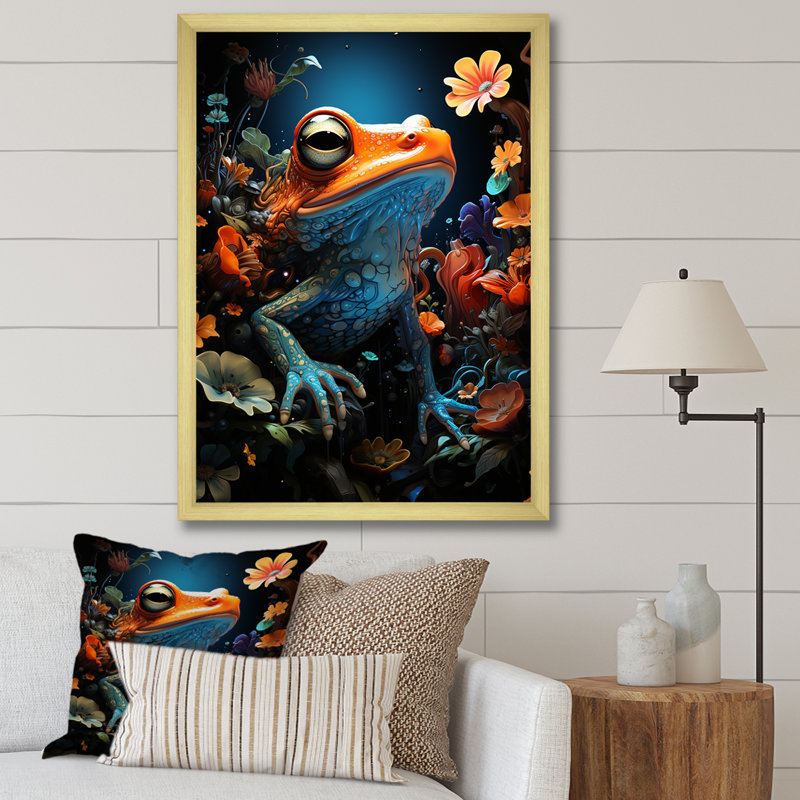 " Cosmic Art Frog III ", 20" H x 12" W x 1" D, Gold Single Picture Framed
