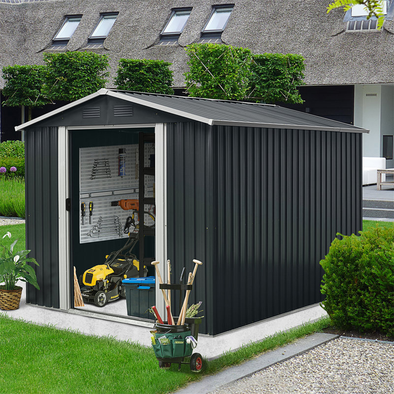 Remise de rangement extérieure en métal 8 pi x 10 pi avec base Meatl