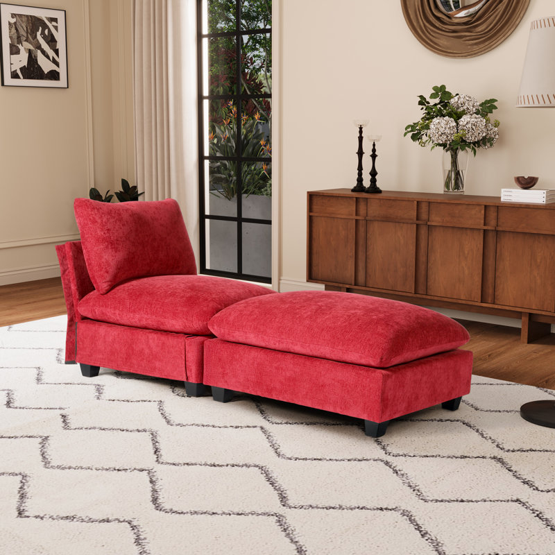 Canapé-lit simple en chenille avec repose-pieds Chenille, Rouge