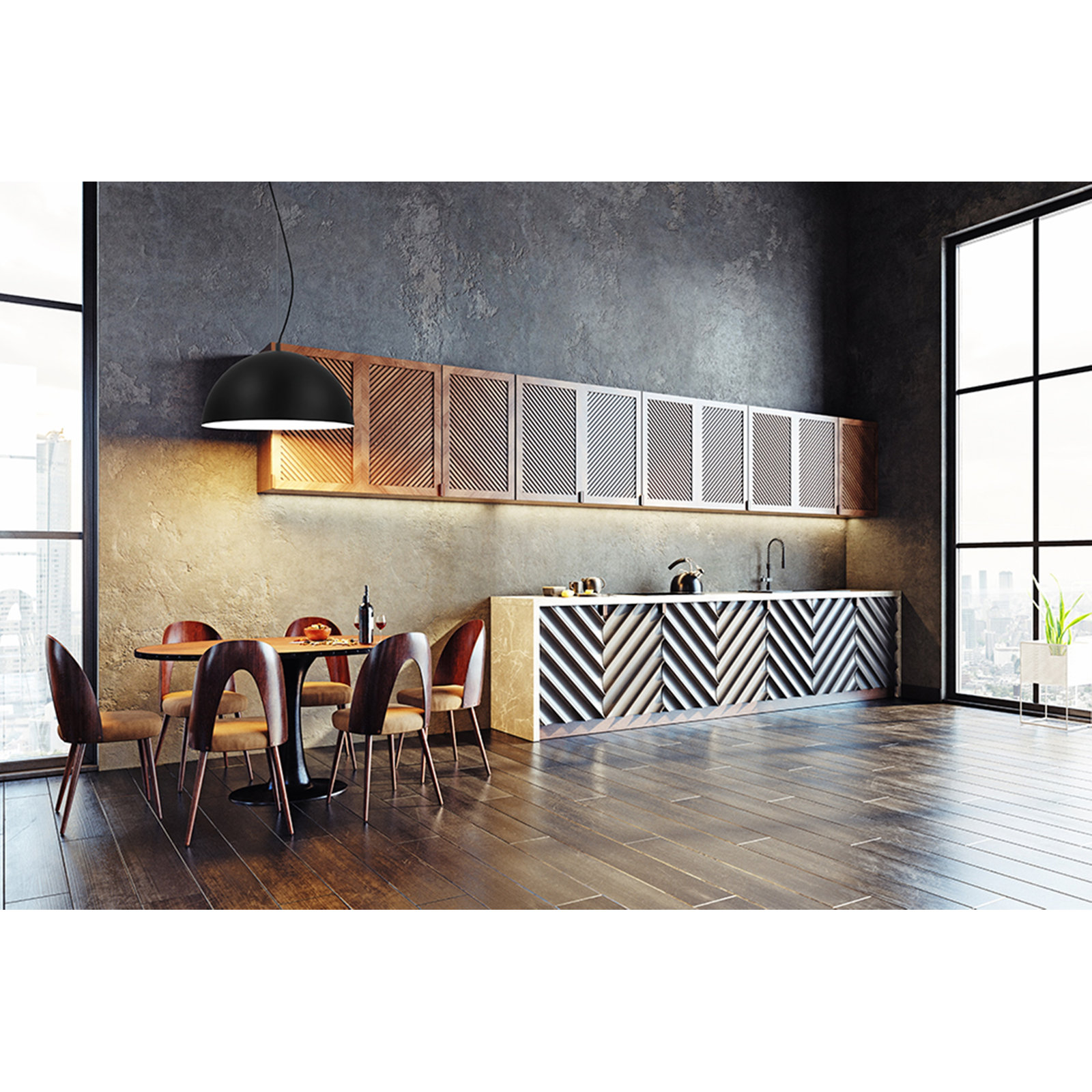 Ainslee Single Light Metal Dimmable Pendant, Black/White, 83.31" H x 10.31" W x 21" D
