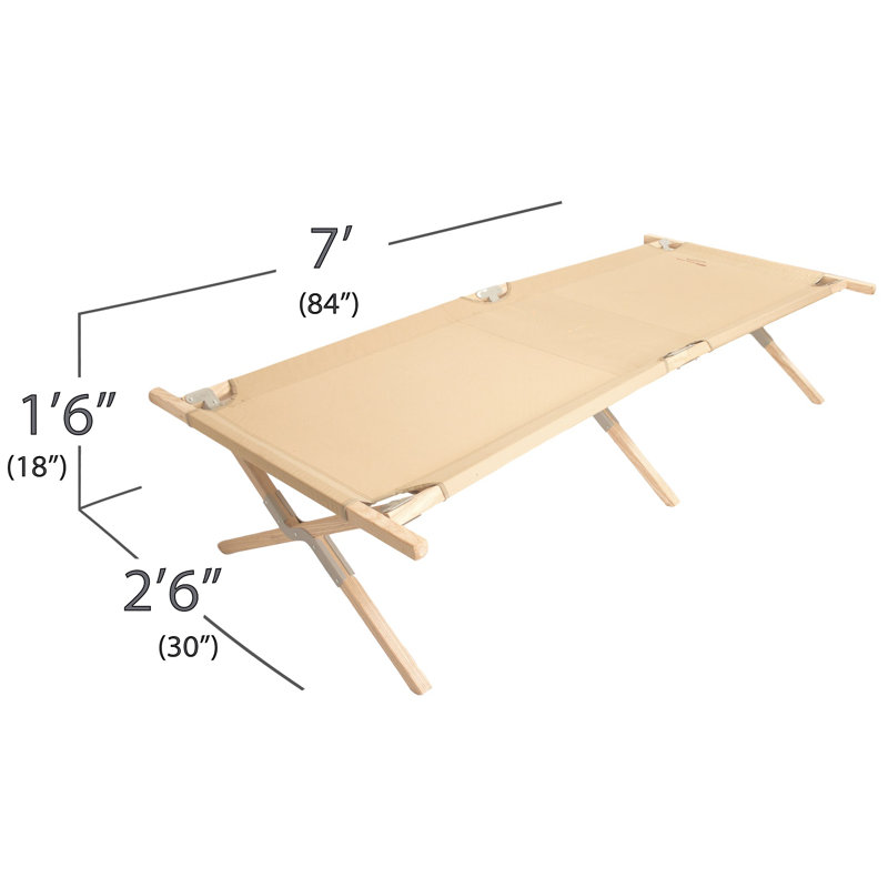 Beige Wooden Folding Camping Cot with Polyester Fabric