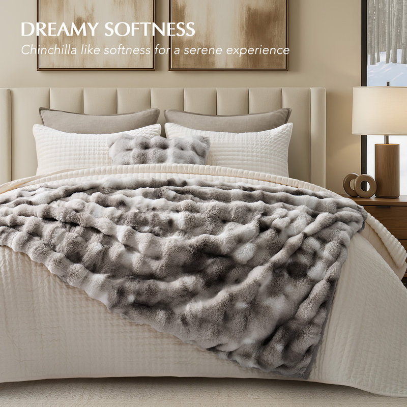 Ridgeline Faux Fur Throw Blanket, 60" L x 50" W, Light Gray