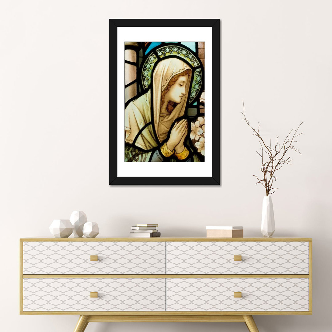Christian Virgin Marry Stained Glass Painting Print on Canvas Astoria Grand Mat