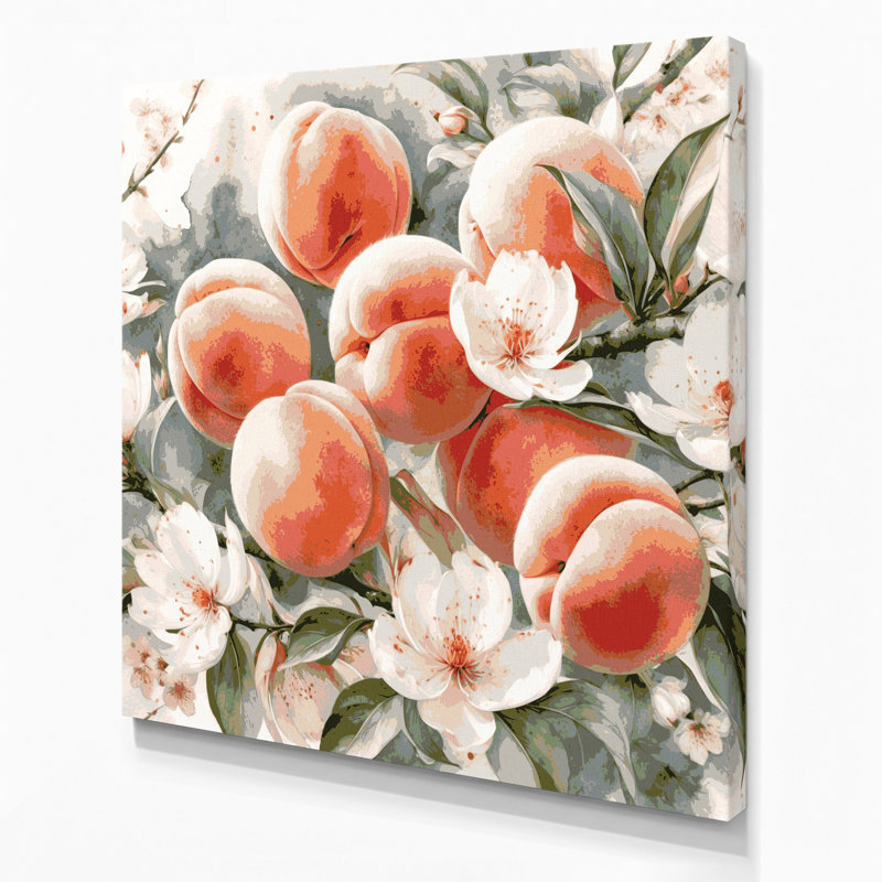 Art sur toile beige, fruit et pêche, H 12 po x l 12 po