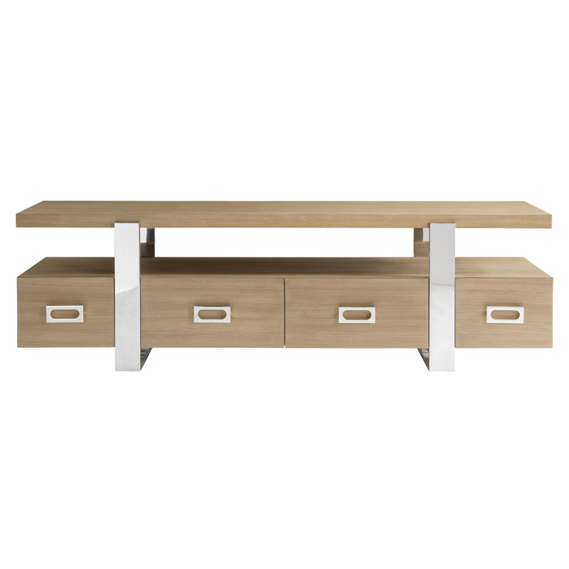 Transitional Brown Wood and Stainless Steel Media Console