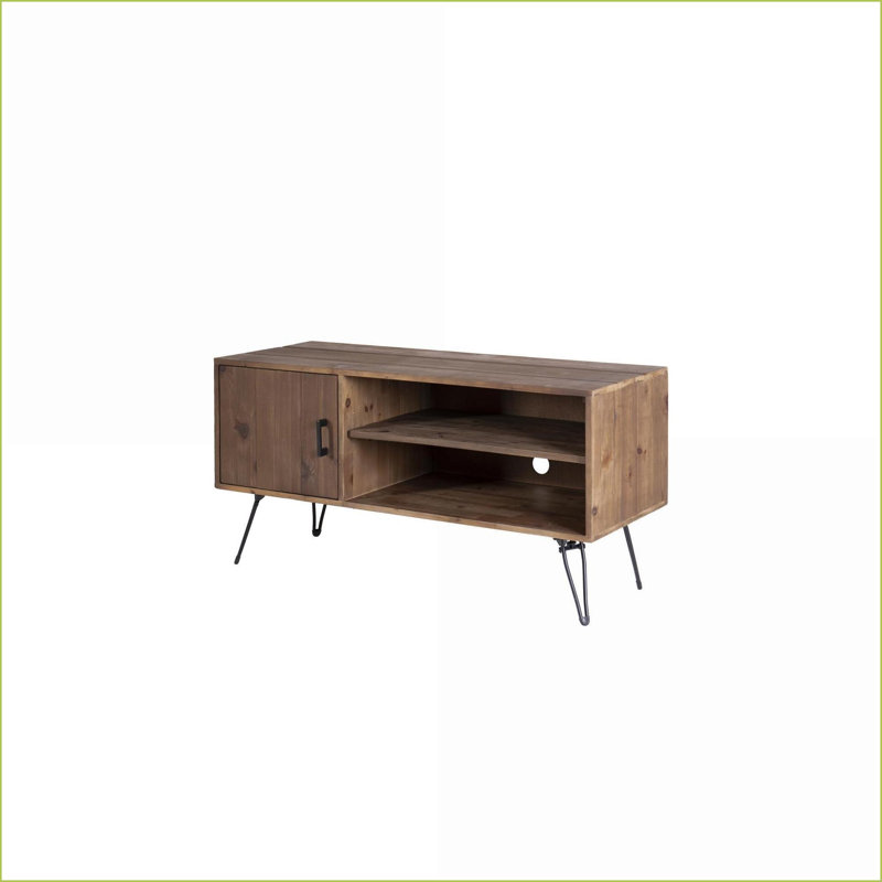 Meuble télé, table média moderne en bois récupéré avec armoire et amp; Tablettes | Naturel | Meuble télé