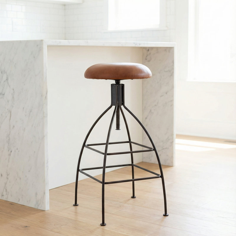Catharine Swivel Upholstered Adjustable Height Counter Stool with Metal Frame