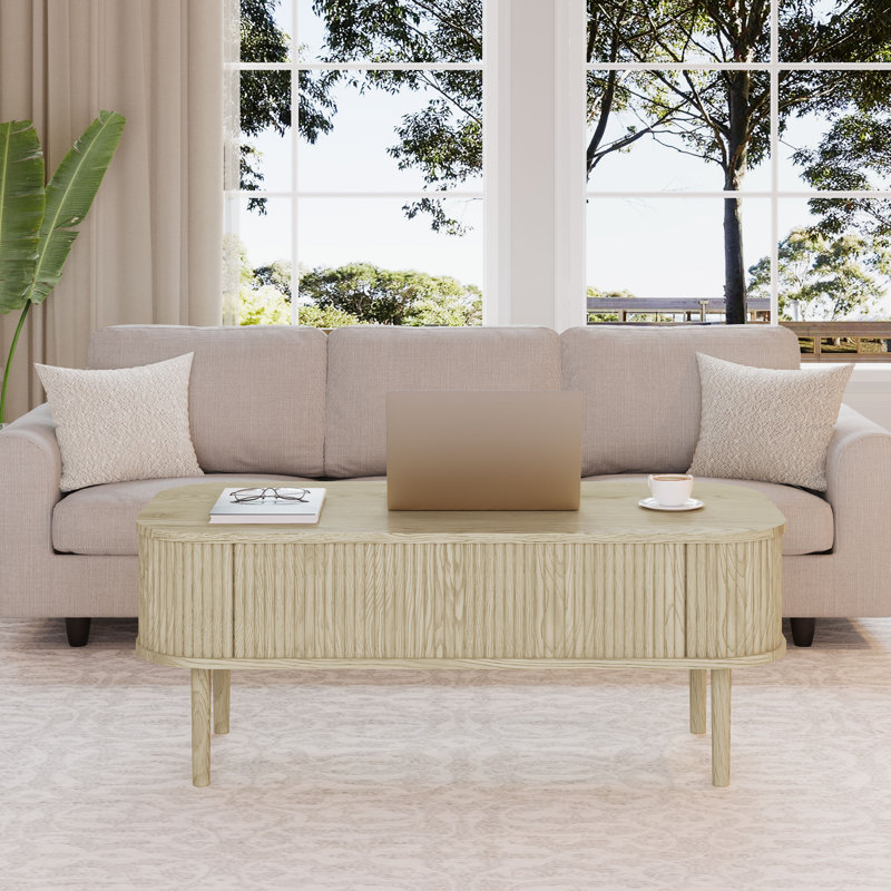 39.37'' W Oval Lift Top Coffee Table With Storage, Natural