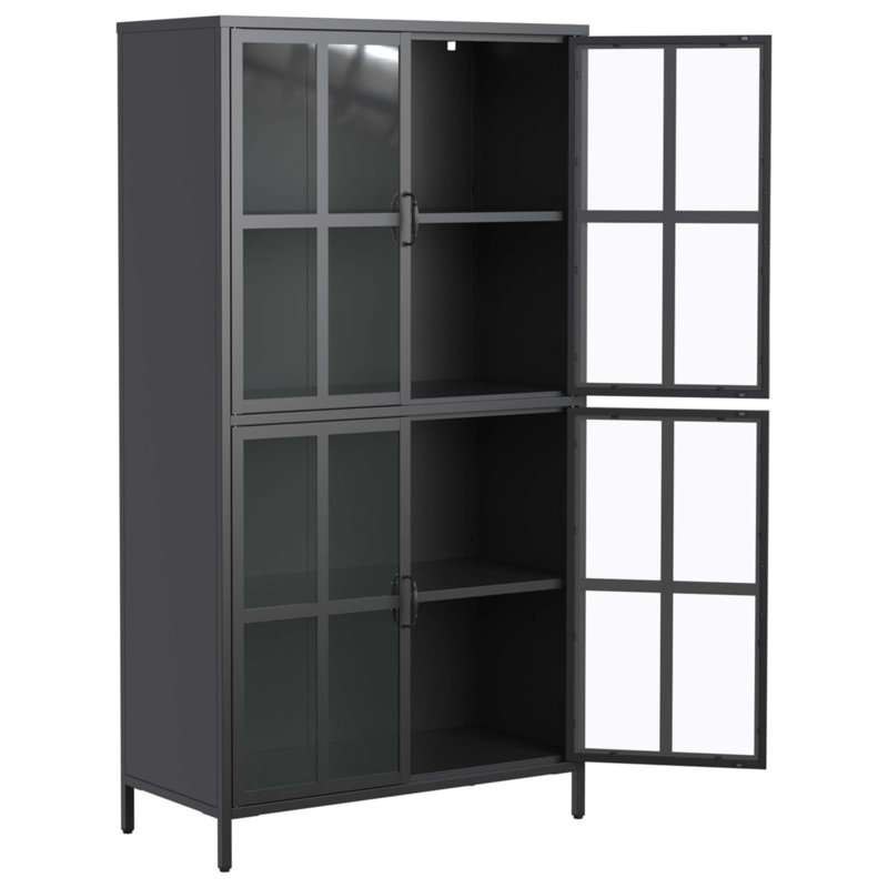 Armoire de rangement en métal noir de qualité supérieure avec portes en verre trempé