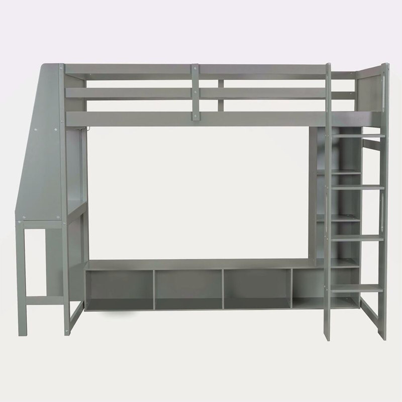 Lit mezzanine en bois avec bureau Kitzie, Twin